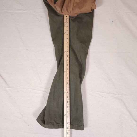 Tunnel Vision Patchwork Jeans Womens Medium Green Tan Flare Skater Streetware - Picture 7 of 14